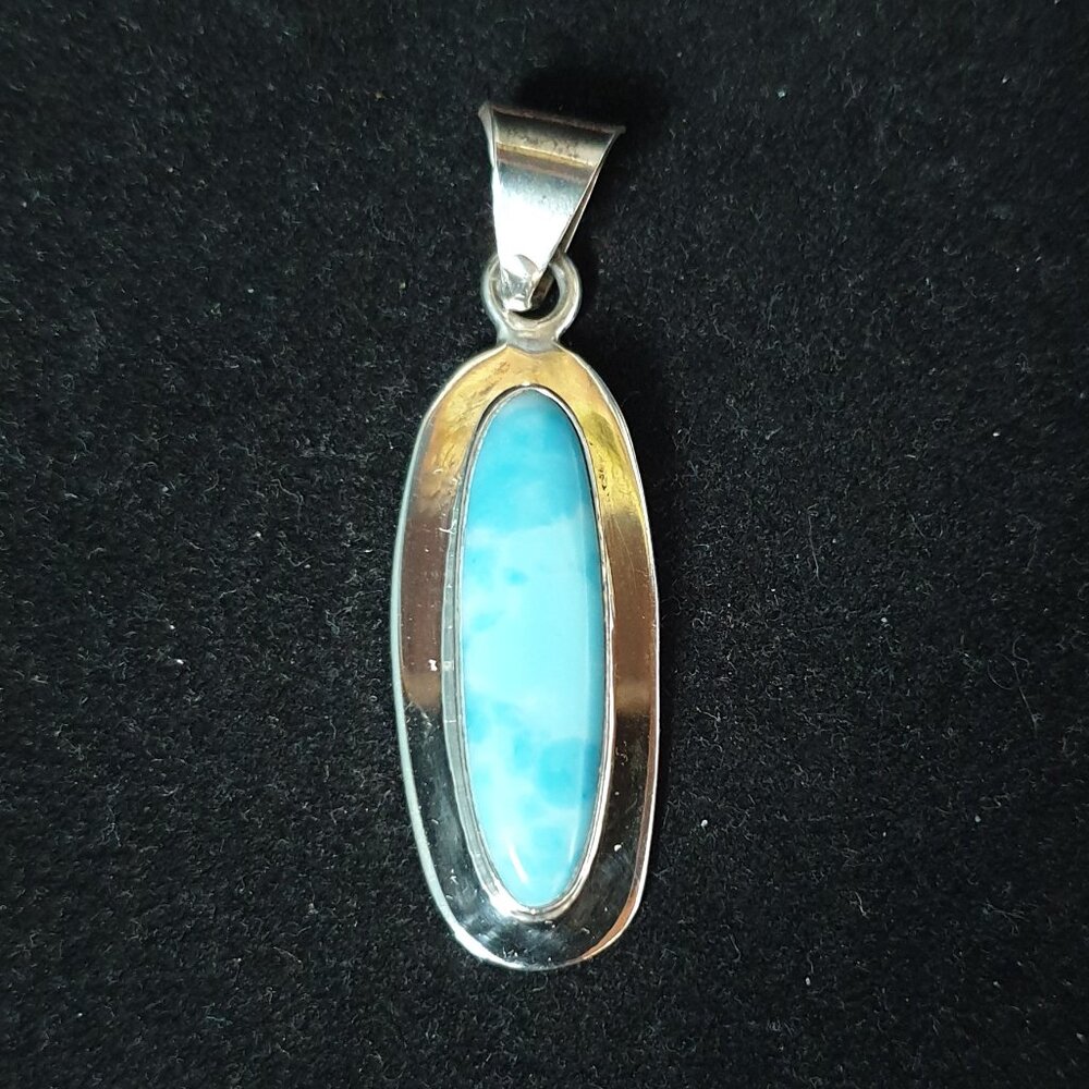 Bold Vintage Taxco Mexico TV-76 925 Sterling Silver Larimar Statement Pendant